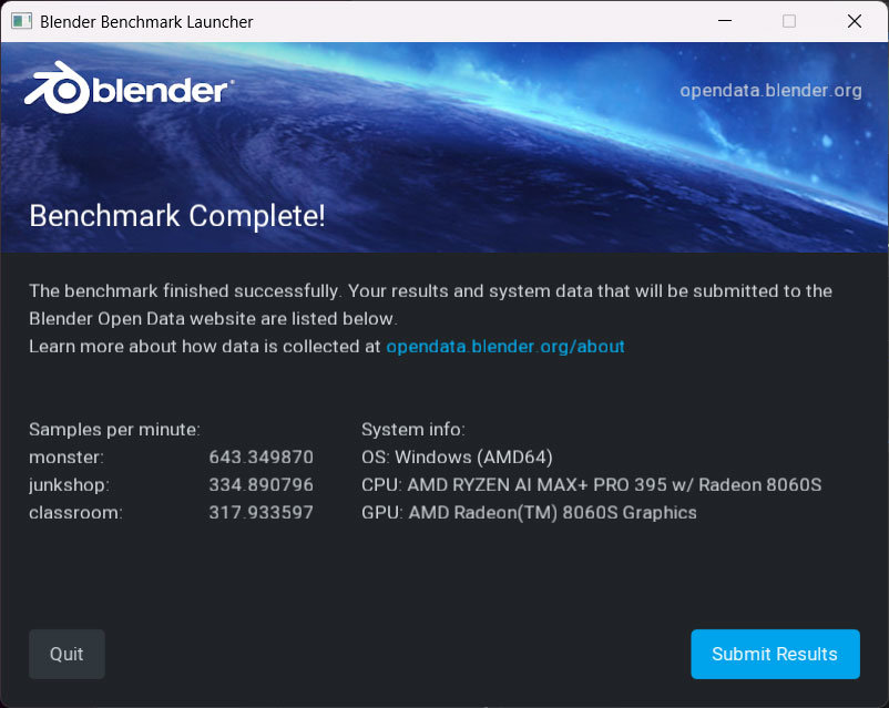블렌더 4.5 벤치마크 결과 / 출처=IT동아