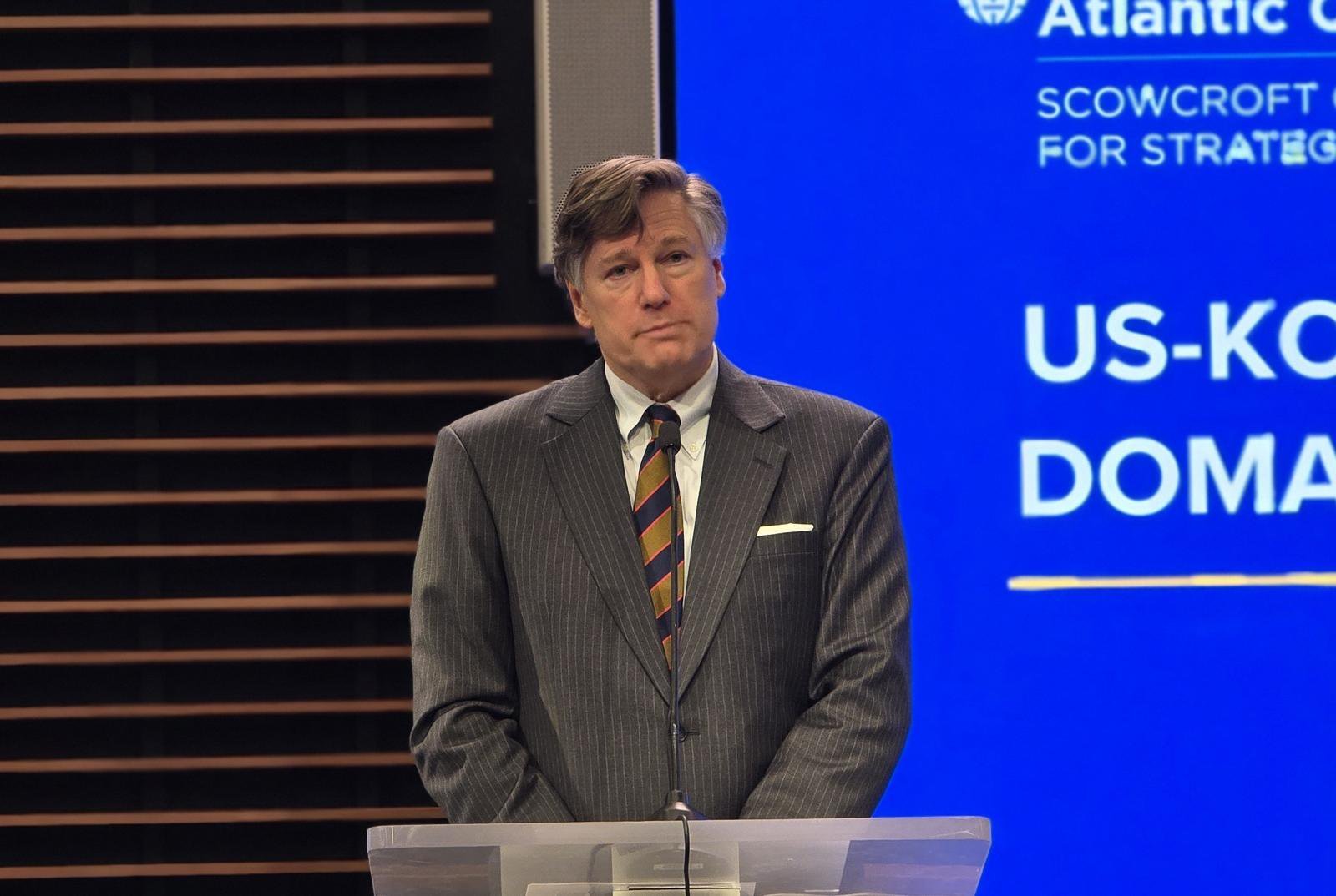 크리스토퍼 랜도우 미국 국무부 부장관이 14일(현지시간) 워싱턴DC에서 열린 ‘2025 밴 플리트’ 정책포럼에서 기조연설을 하고 있다. 2025.11.14. ⓒ News1 류정민 특파원