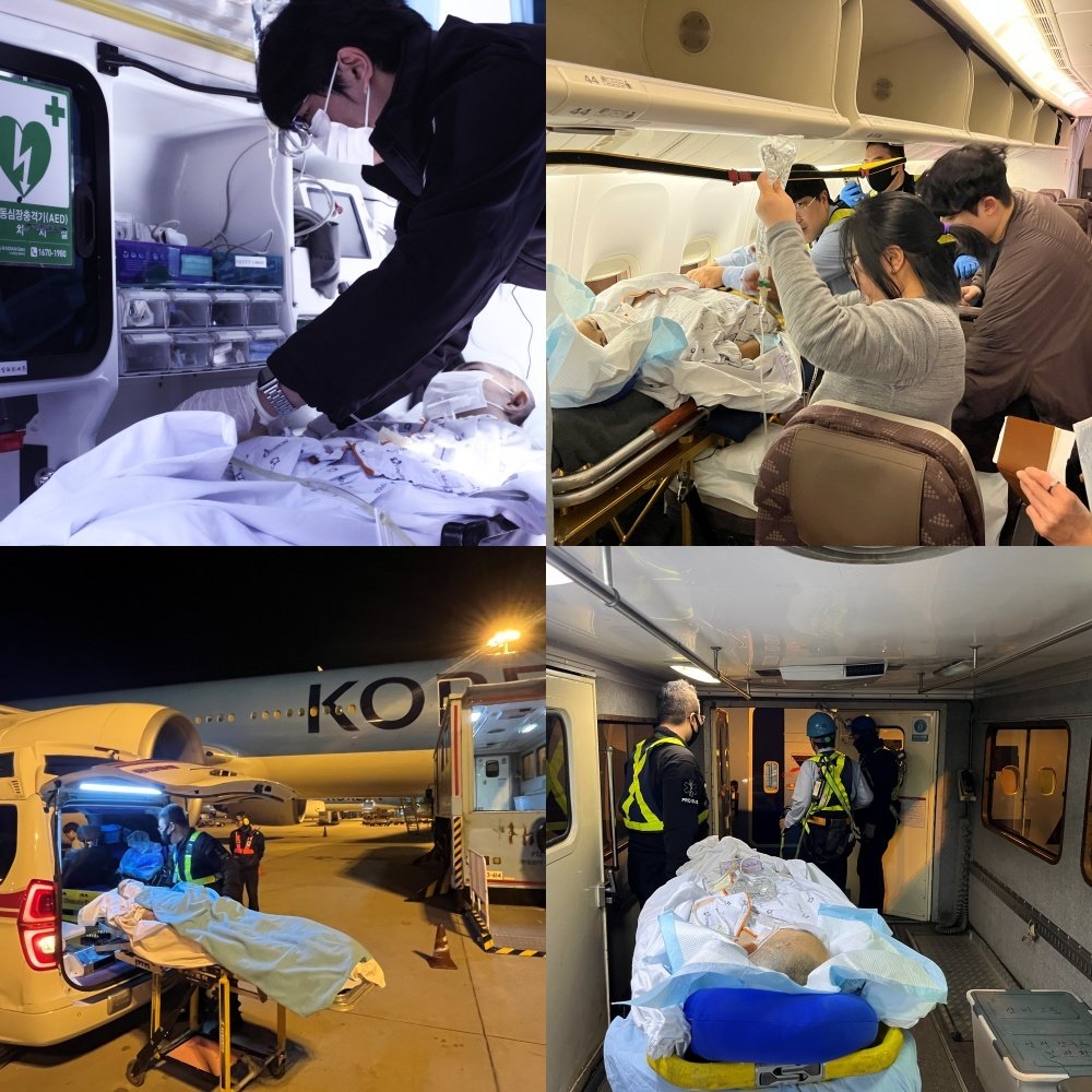 전남대에서 유학하다 뇌질환으로 쓰러진 태국 유학생이 배우 이영애와 대학측, 학생들이 마련한 비용으로 고국으로 이송되고 있다.(전남대 제공. 재배포 및 DB 금지)