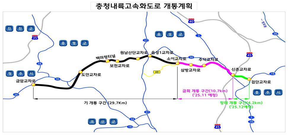 충청내륙고속화도로 개통계획도. 충북도 제공