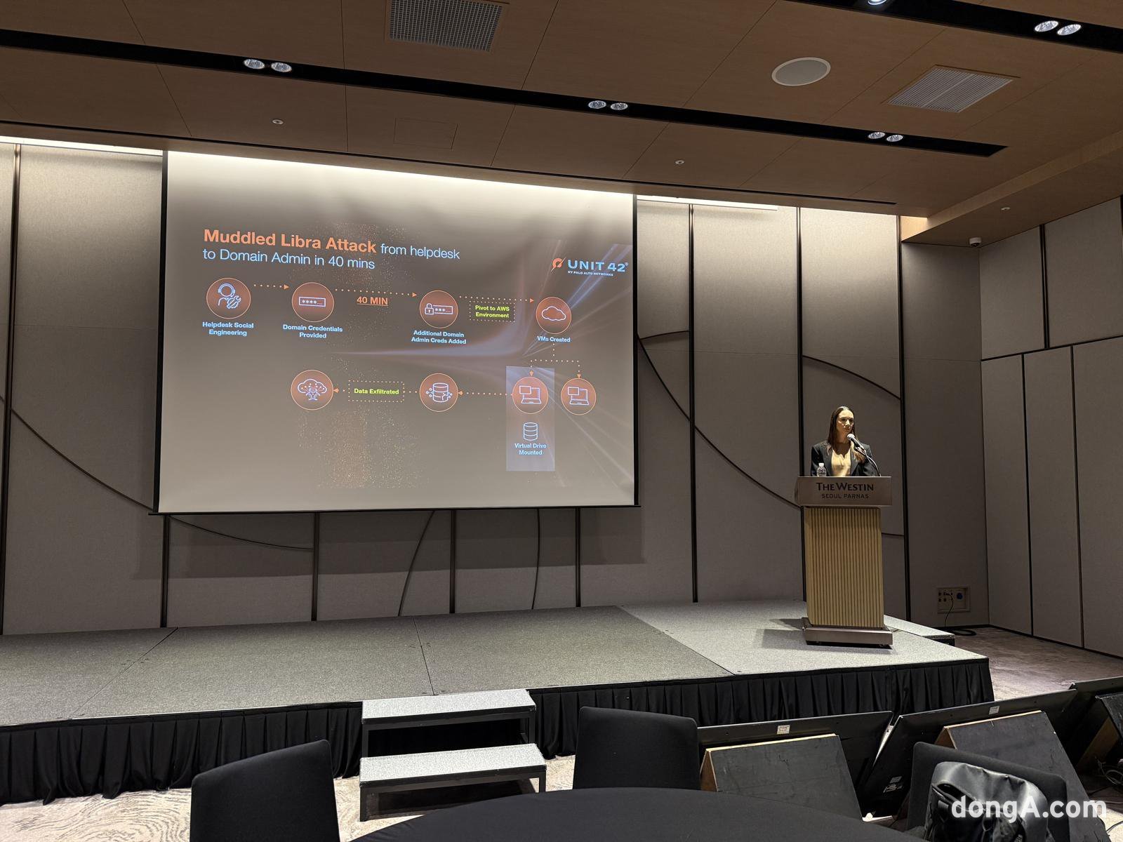 필리파 콕스웰 유닛42 아시아 태평양 부사장이 유닛42 활동을 소개하고 있다.