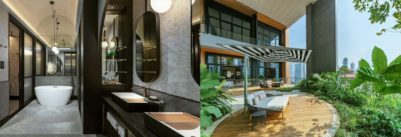 싱가포르 ‘드라마’ 산후조리원 내부 시설 모습. 고급 욕실과 야외 테라스 등을 갖춘 프리미엄 스위트룸이 제공된다.  ‘드라마’ 산후조리원 공식 홈페이지