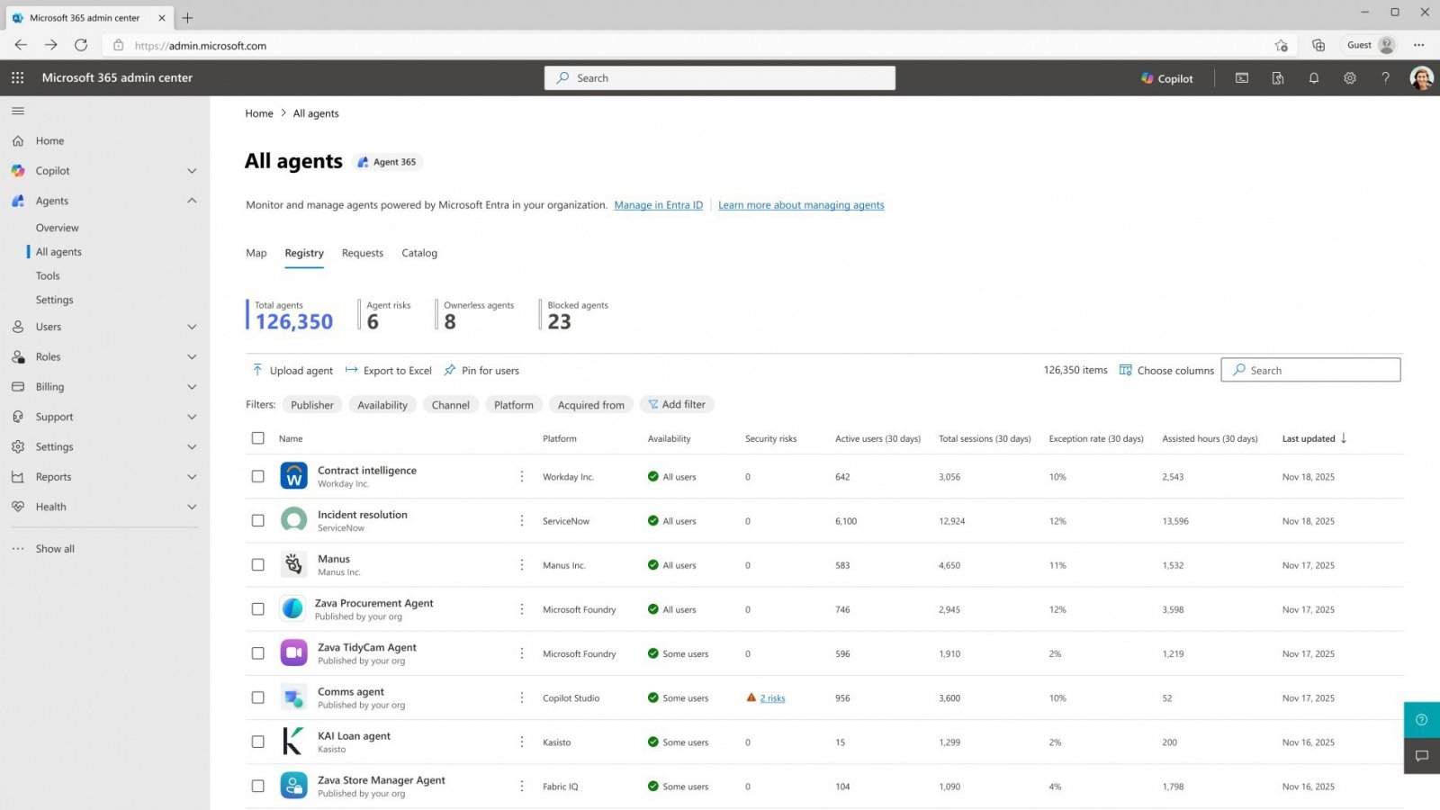 마이크로소프트 365 관리 센터(Microsoft 365 admin center to manage agents)(마이크로소프트 제공)
