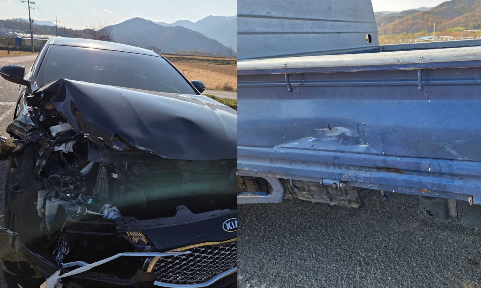 과일 도매업자가 공원에서 군인들에게 사과를 나눴다. 2시간 만에 교통사고를 겪었지만 큰 부상 없이 무사한 것으로 전해졌다. 사진=중길이사과 제공