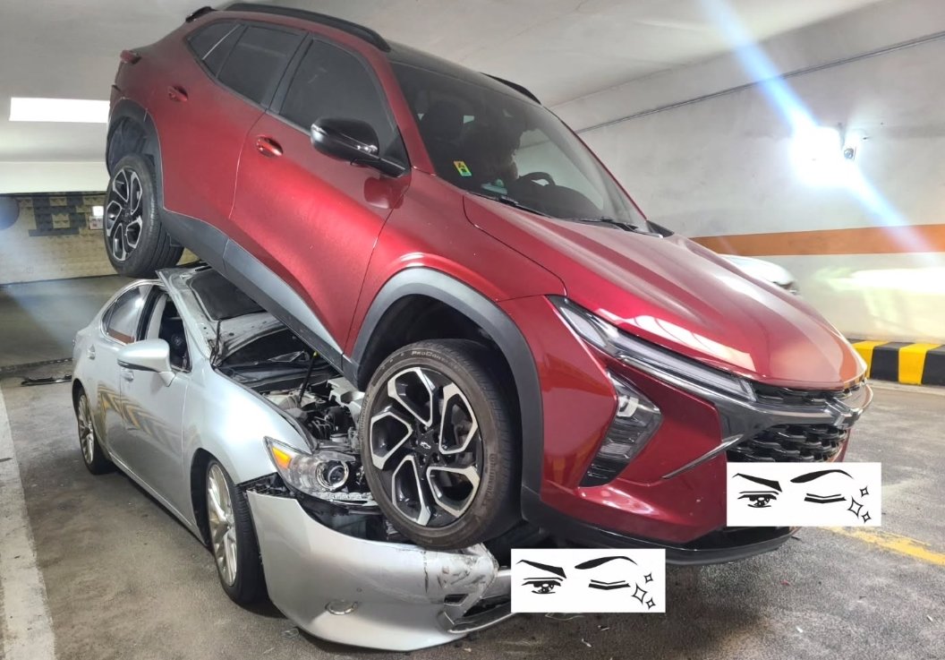 지난 주말 서울의 한 지하주차장에서 발생한 차량 사고. 출처=쓰레드