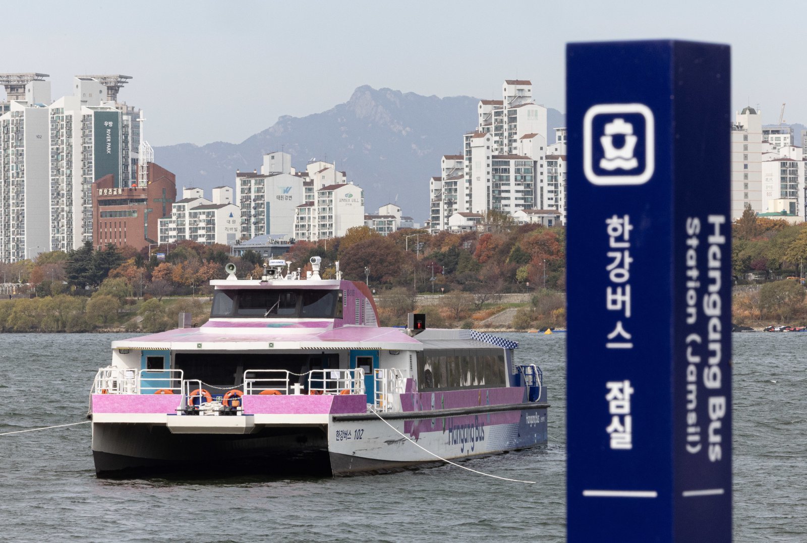 지난 17일 오전 서울 송파구 잠실선착장 인근에 한강버스가 멈춰 서 있다. 2025.11.17/뉴스1 ⓒ News1