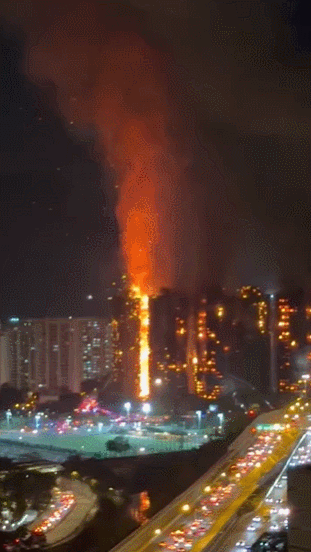 홍콩 고층아파트 화재 현장. 출처=X