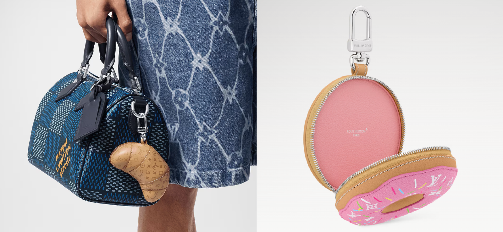 왼쪽은 루이비통 ‘크루아상 백참’(136만 원), 오른쪽은 루이비통 ‘도넛 백참’(141만 원). 루이비통 공식 홈페이지