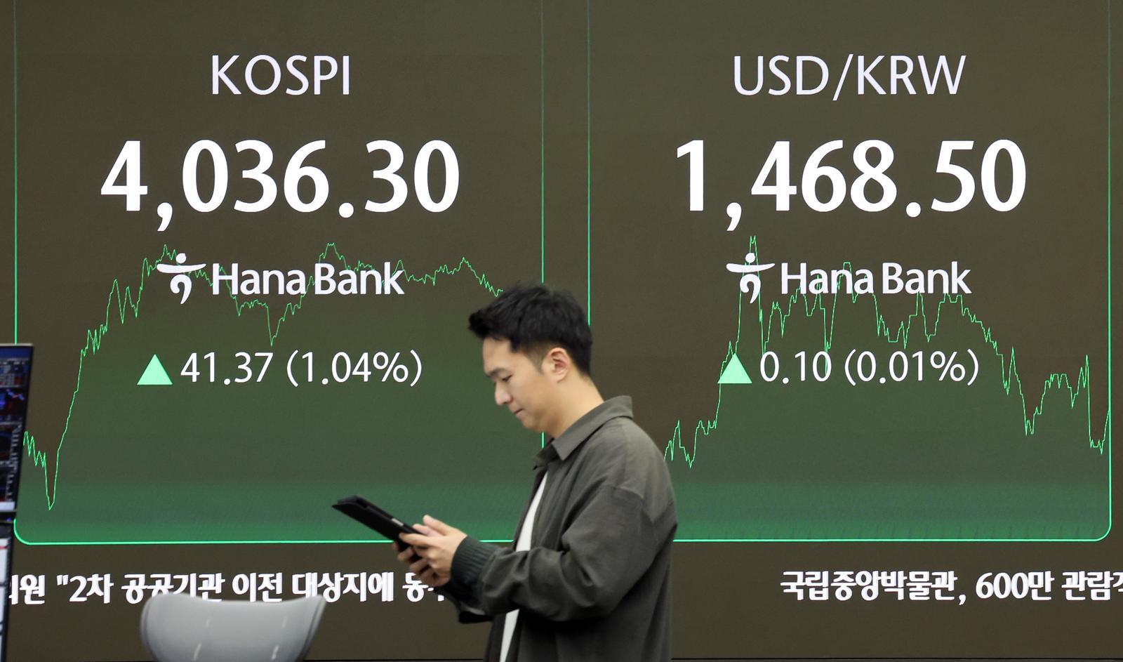 3일 서울 중구 하나은행 본점 딜링룸 전광판에 증시 종가가 표시되고 있다. 이날 코스피 지수는 전 거래일 대비 41.37p(1.04%) 상승한 4036.30로 장을 마감했다. 2025.12.3 뉴스1