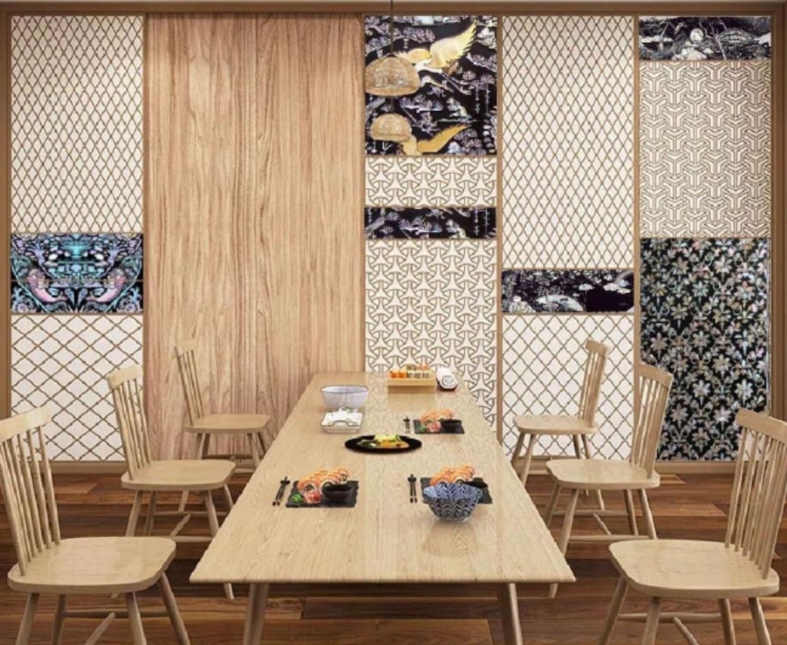 자개장 파츠를 활용해 꾸민 거실 벽면 시안 / 출처=미지음디앤씨