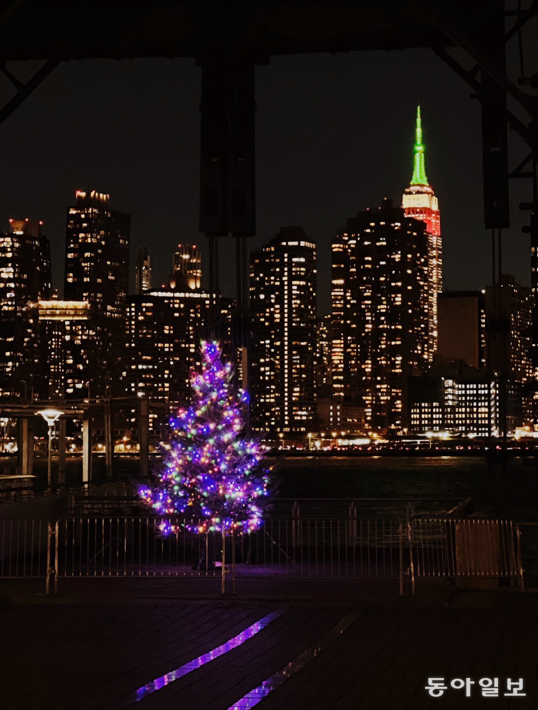 뉴욕의 불빛에 더해진 크리스마스 트리의 모습. 뉴욕=임우선 특파원 imsun@donga.com