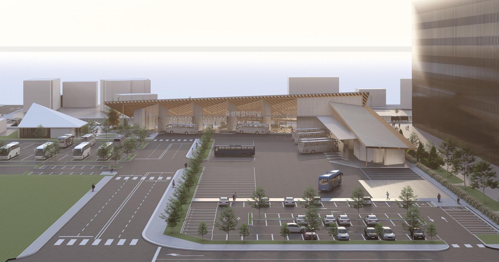 새롭게 들어서는 유성복합터미널은 서울·청주·공주 등 32개 노선에서 하루 302회 버스가 운행될 예정이다. 사진은 터미널 조감도. 대전시 제공