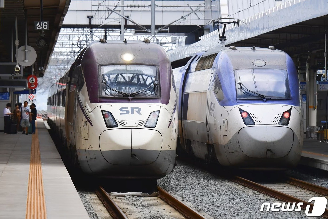 경북 포항역 플랫폼에 수서행 SRT고속열차와 KTX고속열차가 출발을 기다리고 있다. (자료사진) /뉴스1