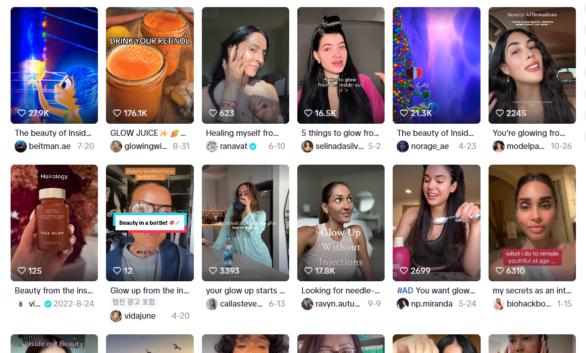 SNS에서 ‘Inside-out Beauty(내면에서 시작되는 아름다움)’를 검색하면 관련 영상이 끝없이 올라와 있다. 틱톡 캡처