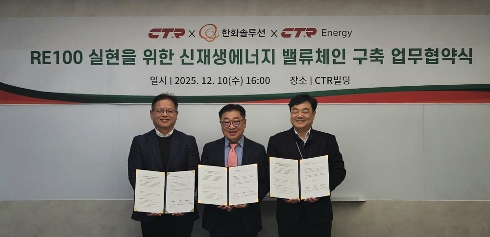 (왼쪽부터)CTR 이동옥 대표, 한화솔루션 유재열 한국사업부장, CTR에너지 모유청 대표