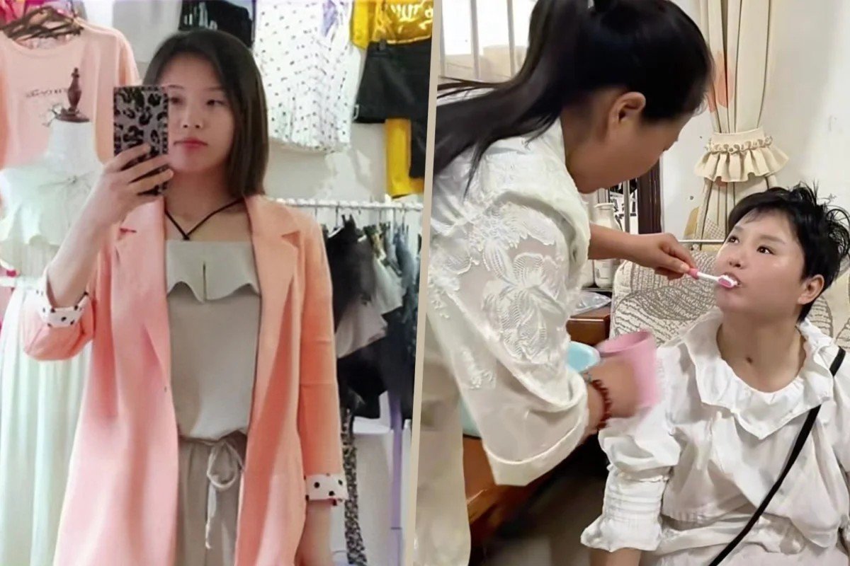 사고 전 며느리 위안위안의 모습(왼쪽)과, 사고 후 식물인간 상태가 된 며느리를 돌보는 시어머니 류전옌(오른쪽). 도우인(Douyin) 캡처