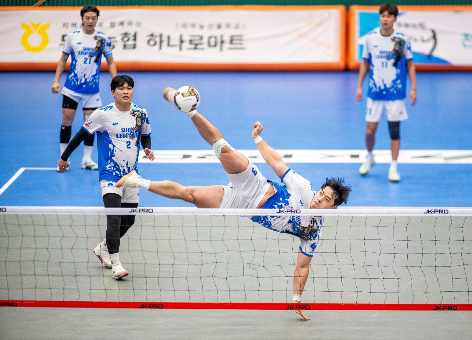 2022년부터 디비전 리그를 시작한 족구는 ‘동네 스타’가 실업팀 소속으로 ‘전국구 스타’가 되는 피라미드 구조를 가장 잘 구현했다는 평가를 받는다. 대한민국족구협회에 따르면 11일 현재 전국 3306개 팀에서 5만6589명이 선수로 뛰고 있다. 사진은 올 시즌 J1(1부) 리그에서 경기를 하고 있는 선수들.
대한민국족구협회 제공