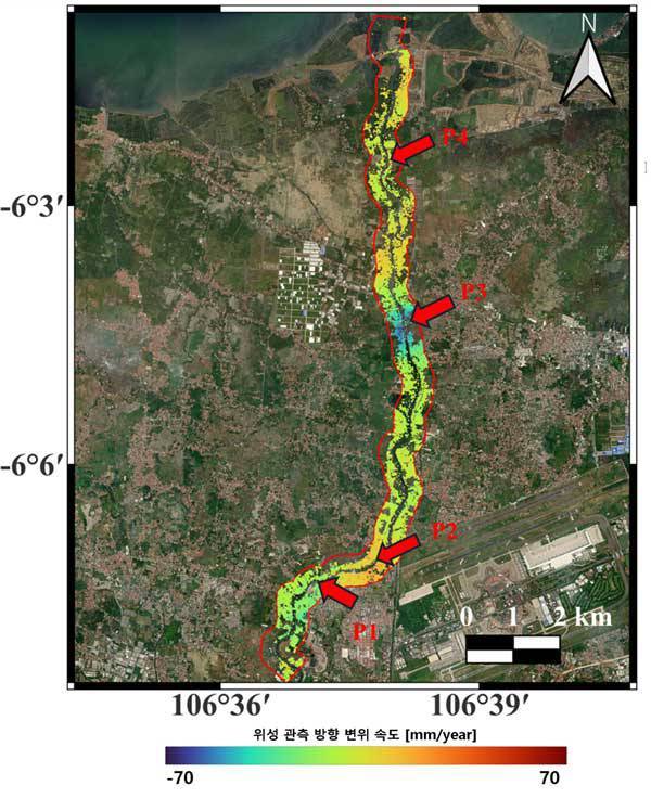 SAR 위성을 통해 분석한 지반 변위 분석 자료 / 출처=스텔라비전