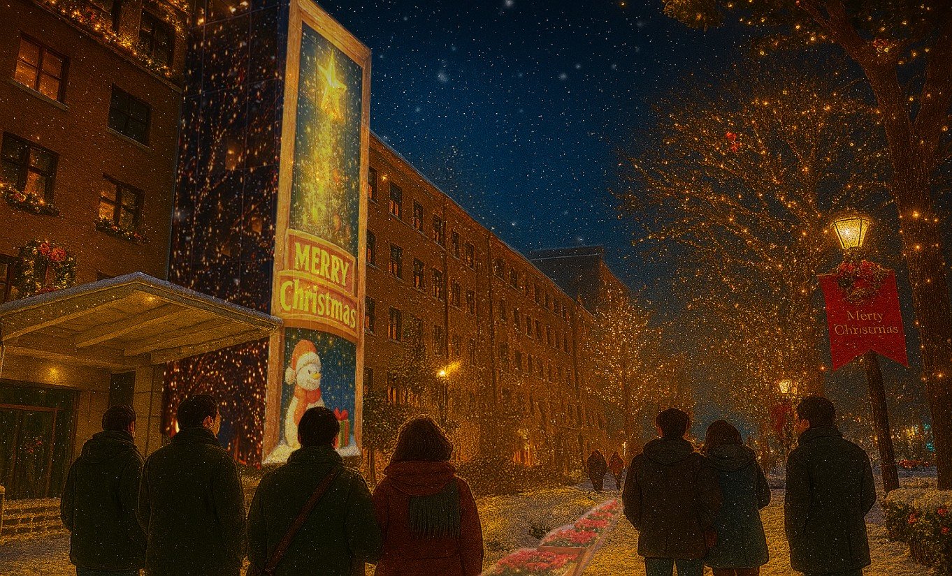 충북도는 첨단 디지털 기술과 융합한 다채로운 빛을 예술적으로 구현하는 미디어아트 전시행사를 19일부터 내년 1월 4일까지 17일간 충북도청 서관과 쌈지광장 일원에서 개최한다. 사진은 예상 전시 모습. 충북도 제공