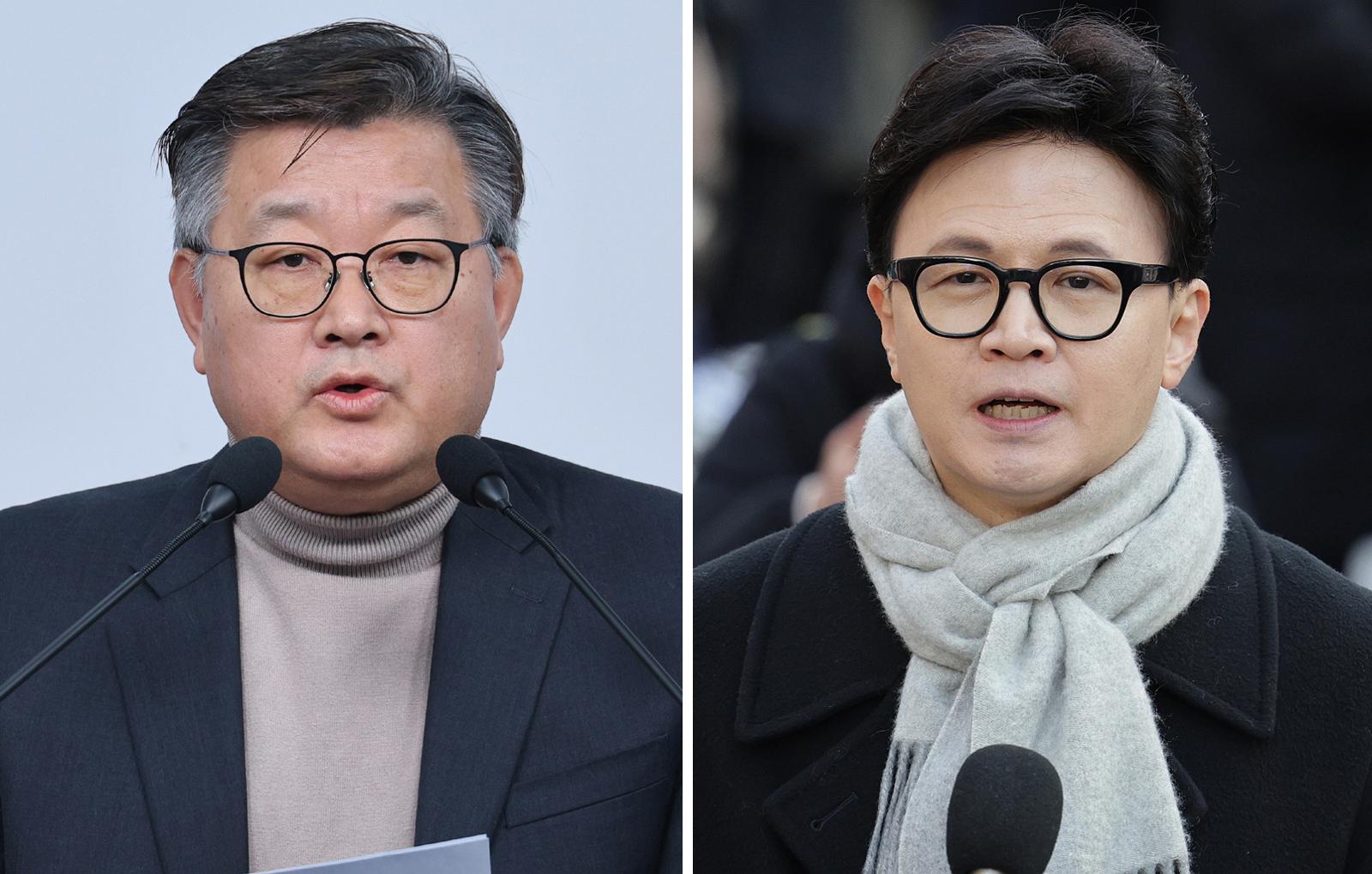 이호선 당무감사위원장(왼쪽)과 한동훈 전 국민의힘 대표. 뉴스1