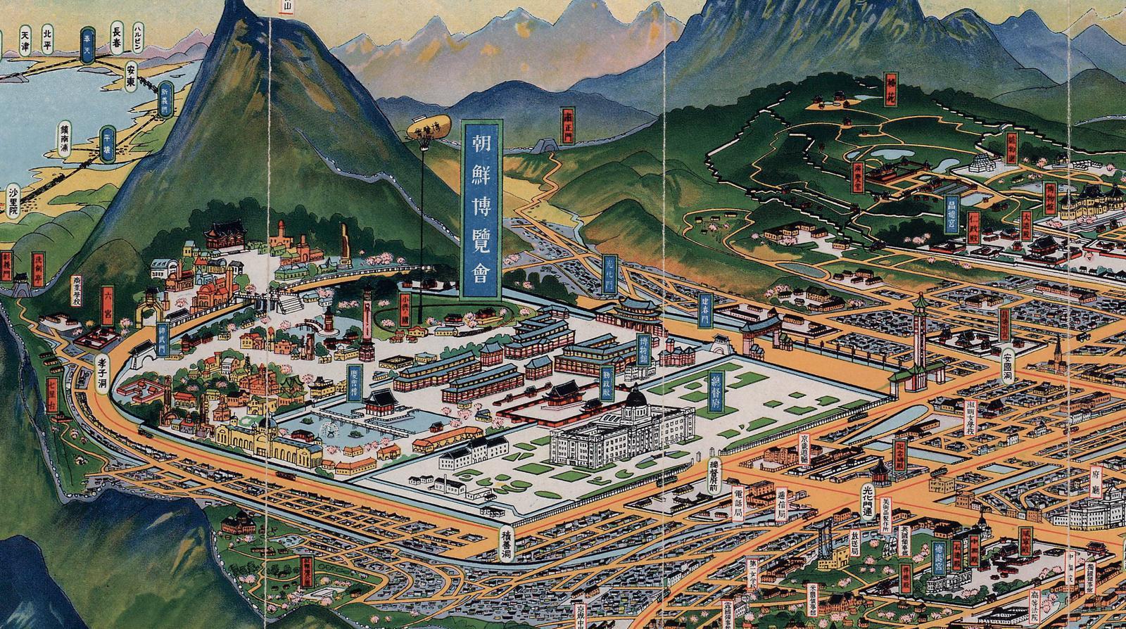 1929년 총독부가 조선박람회를 홍보하기 위해 제작한 조감도. 경복궁 신무문 밖까지 펼쳐져 있다. 서울역사박물관·국립중앙도서관 제공