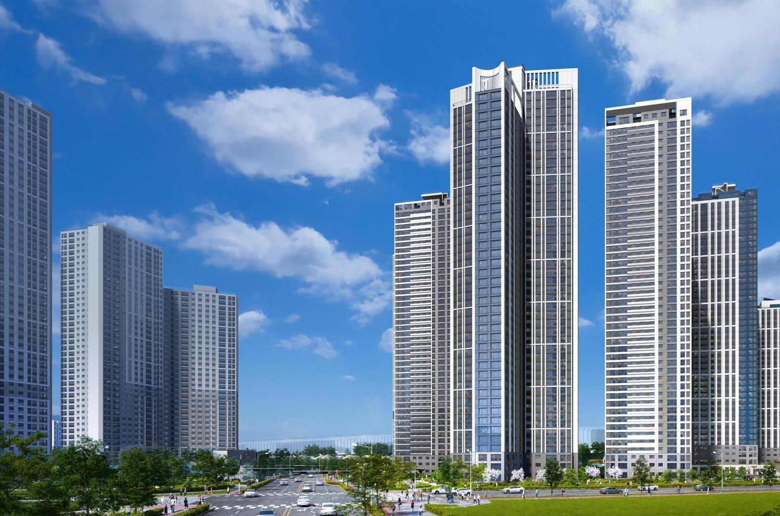 HDC현대산업개발, 현대건설, 포스코이앤씨가 선보이는 인천 미추홀구 ‘시티오씨엘 8단지’ 투시도. 지난달 28일 본보기집 문을 열고 본격적으로 분양에 나선 가운데 수요자들의 관심을 끌고 있다. 시티오씨엘 제공