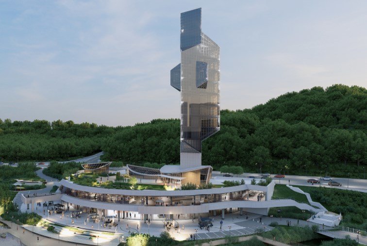 충북 청주시는 장기간 운영하지 않아 흉물로 인식되어 온 명암관망탑을 시민 중심의 복합문화공간으로 조성할 계획이다. 사진은 조감도. 청주시 제공