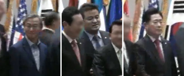 전재수-임종성-김규환, 통일교 해저터널 행사장에 나란히