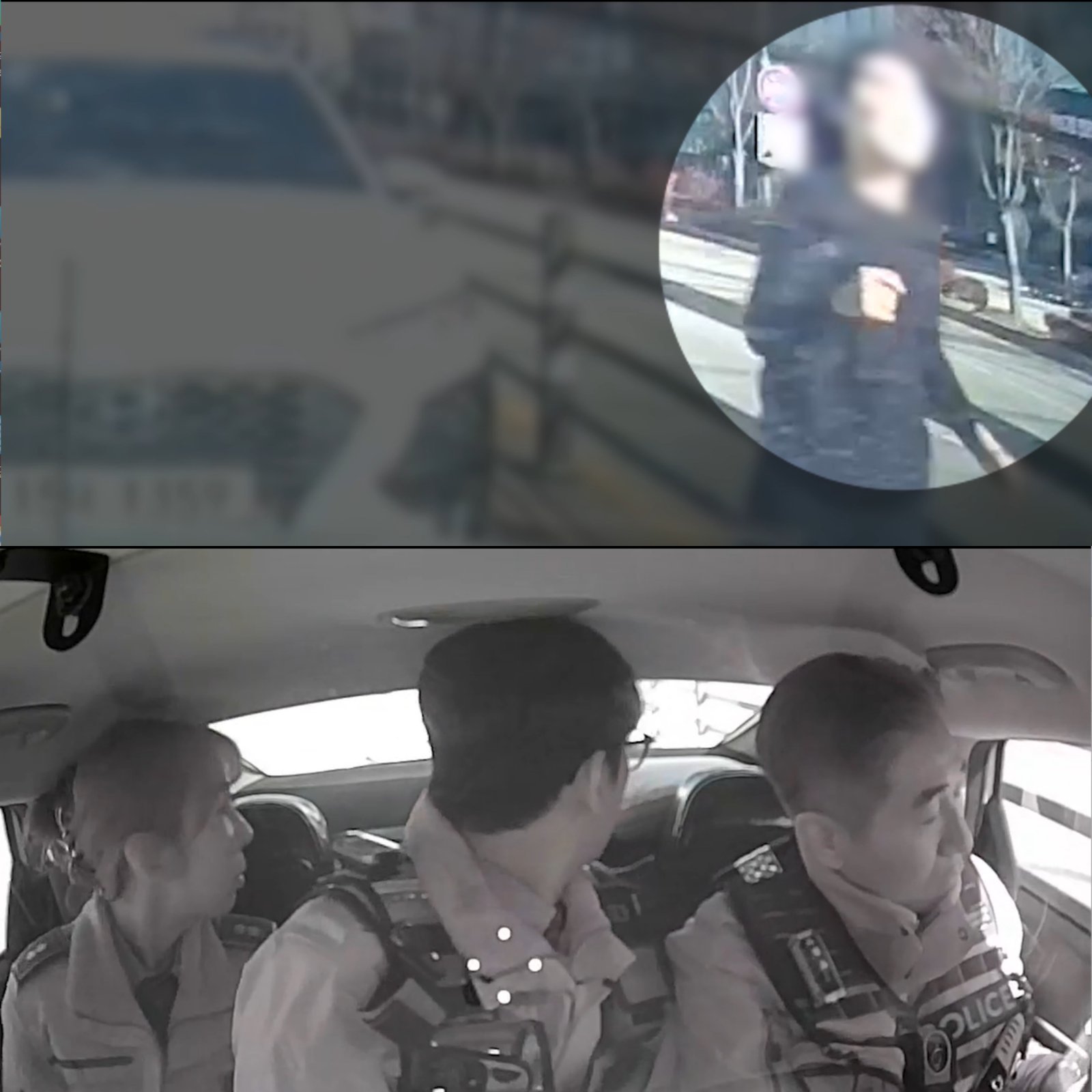 지난 12일 고열에 쓰러진 아이를 데리고 병원으로 향하던 유치원 교사가 전북 전주시 한 도로에서 순찰하던 경찰에게 도움을 요청하고 있다.(전북경찰청 제공)