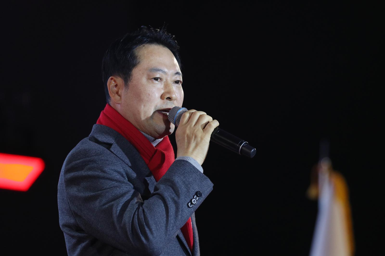 장동혁 국민의힘 대표가 19일 충북 청주오스코에서 열린 충북도당 당원교육에 참석해 축사하고 있다. 2025.12.19/뉴스1