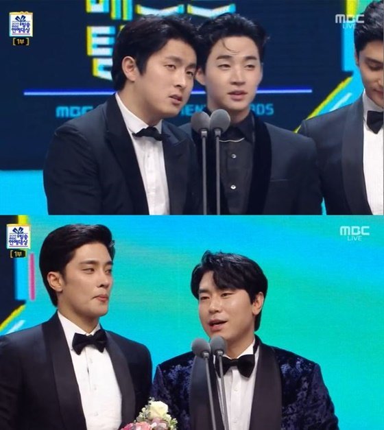 ‘2019 MBC 연예대상’에서 기안84는 헨리와 ‘베스트 커플상’을 받는 모습. 스포츠동아DB
