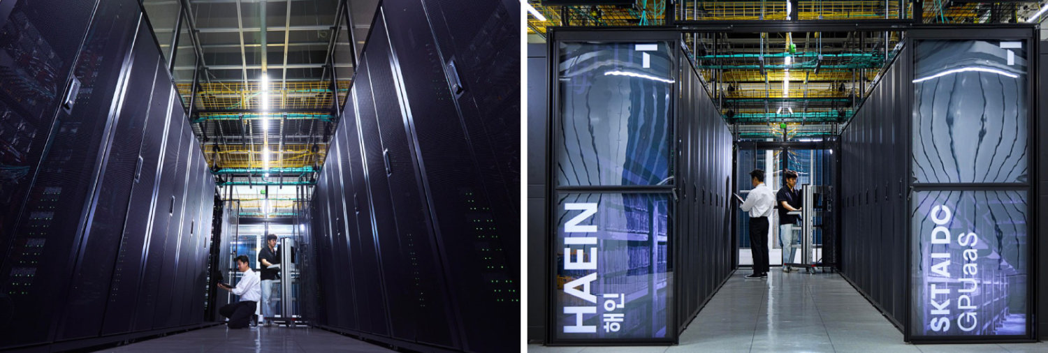 가산 AI 데이터센터에 구축된 엔비디아 블랙웰 B200 기반 클러스터 ‘해인’의 모습. 1000장이 넘는 엔비디아의 최신 AI 칩인 블랙웰 B200을 단일 클러스터로 구성하여 제공하는 국내 최대 규모이자 최고 성능의 GPUaaS다.