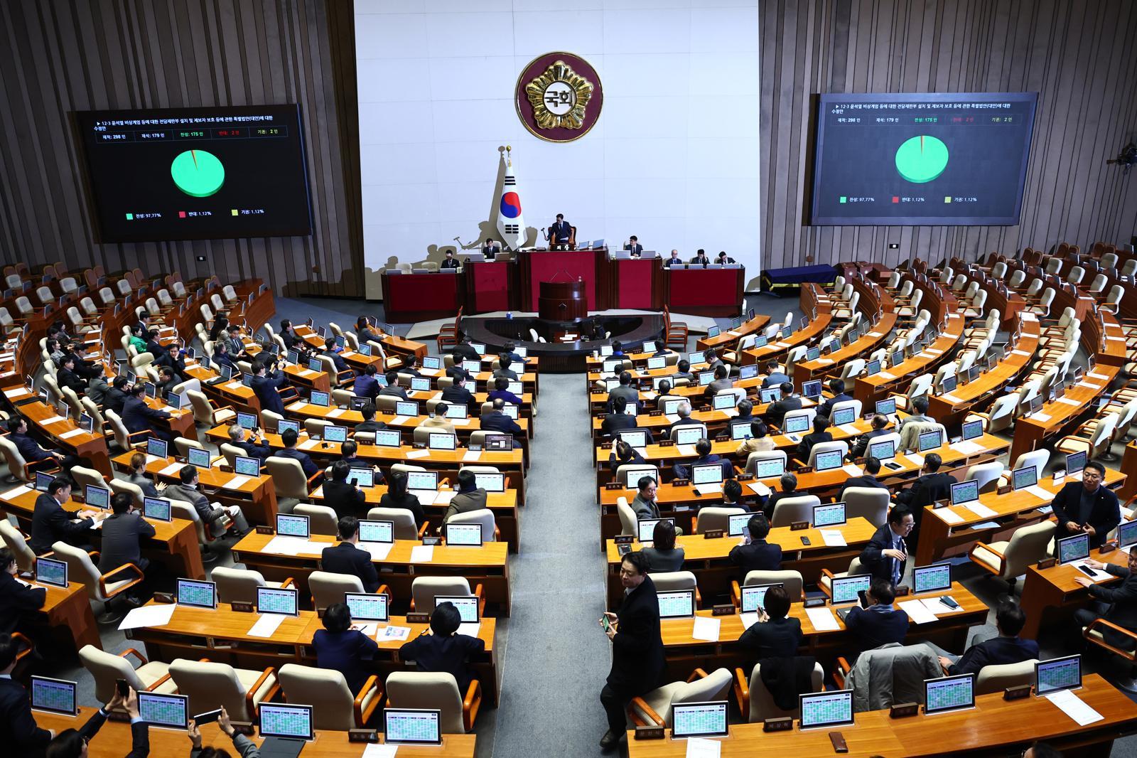 23일 서울 여의도 국회에서 열린 제430회국회(임시회) 제2차 본회의에서 12·3 윤석열 비상계엄 등에 대한 전담재판부 설치 및 제보자 보호 등에 관한 특별법이 통과되고 있다. 2025.12.23. 서울=뉴시스