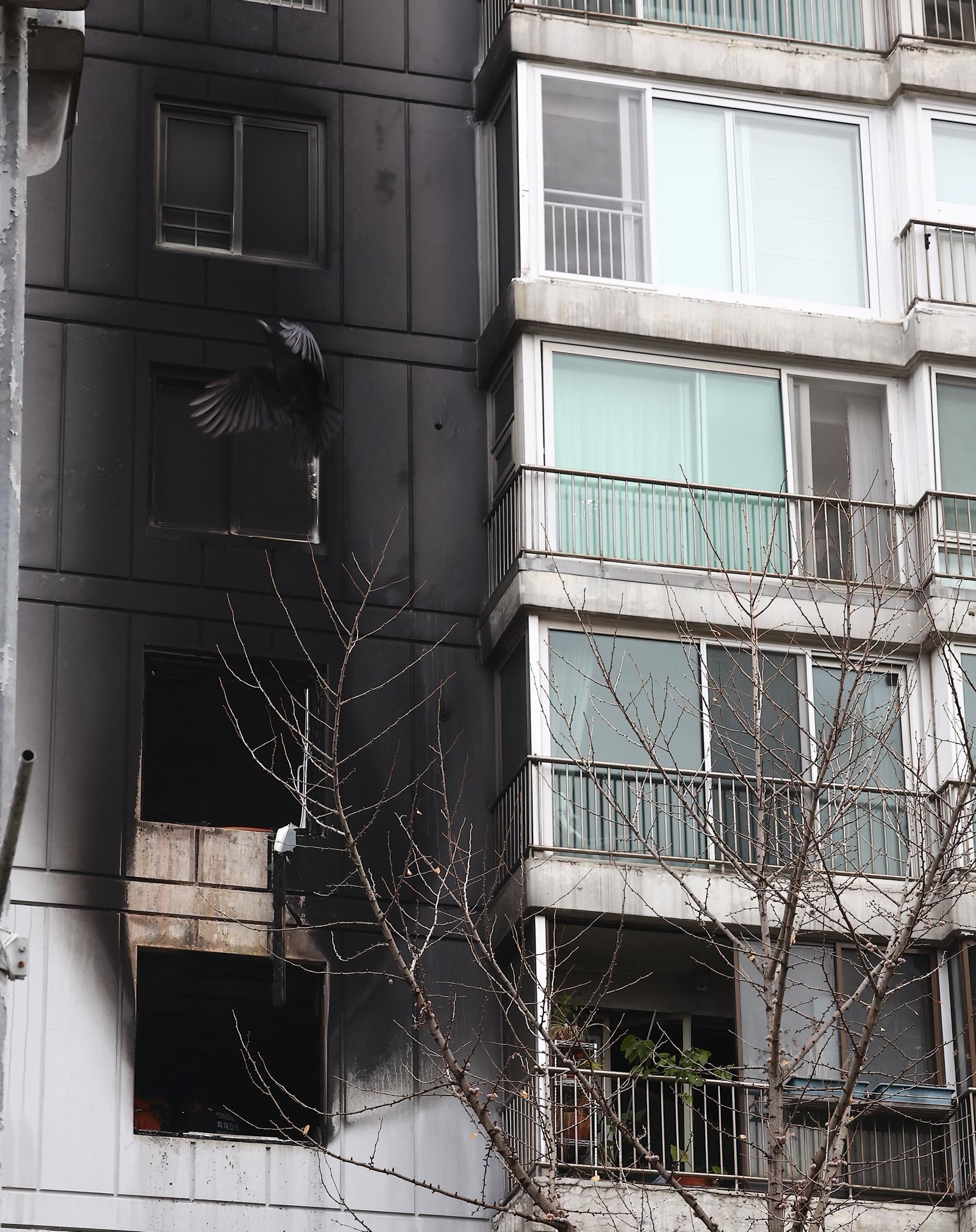24일 서울 송파구 올림픽선수기자촌 아파트에서 화재가 발생해 아파트 건물 외벽이 검게 그을려 있다. 2025.12.24 뉴시스