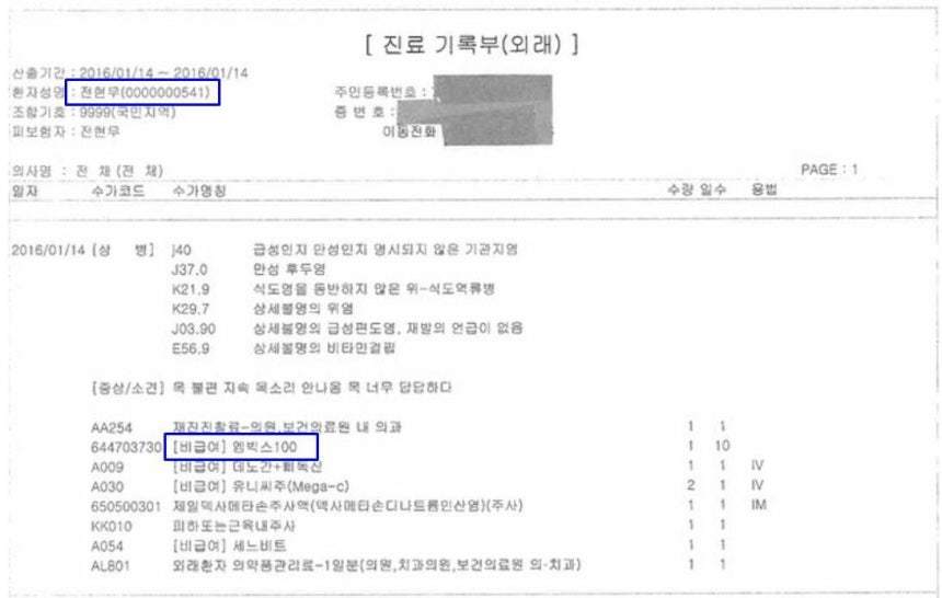 전현무의 소속사 SM C&C서 공개한 진료 기록부