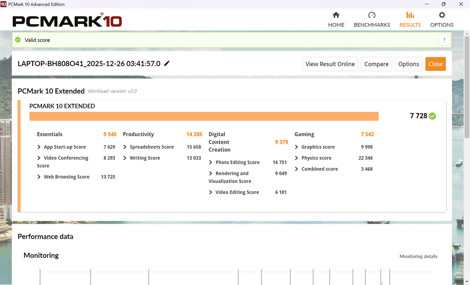 레노버 리전 고 2의 PC마크 10 테스트 결과, 라이젠 AI 9 HX 370 프로세서 기반 노트북과 유사한 성능을 낸다 / 출처=IT동아