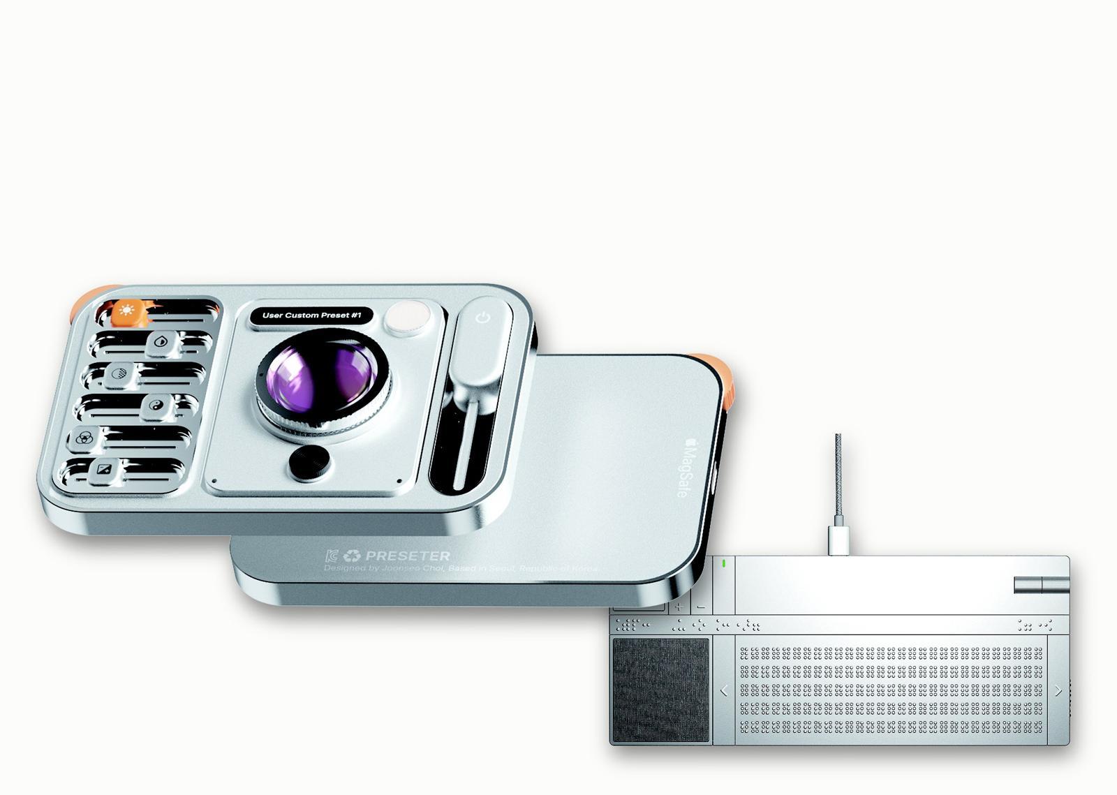 산업디자인학과 최준서 학생 작품 ‘Preseter’과 ‘Bloom’(왼쪽). 권혁인, 김한주, 박채린 학생팀의 AI기반 휴대용 독서기기 ‘Dotary’. 건국대 제공