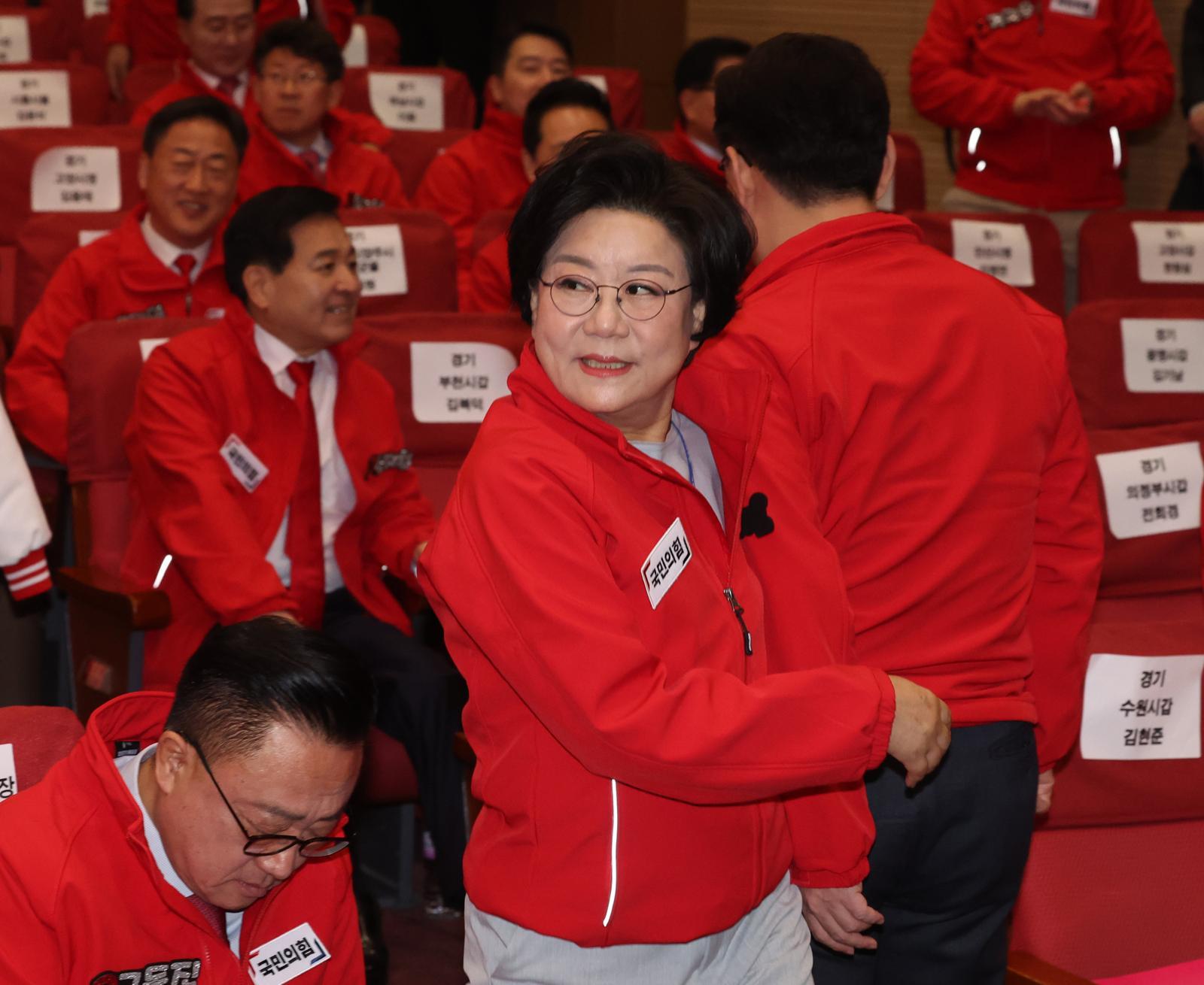 이혜훈 국민의힘 중성동을 후보가 19일 서울 여의도 국회에서 열린 제22대 총선 중앙선대위 발대식 및 공천자대회에 참석하고 있다. 2024.3.19/뉴스1