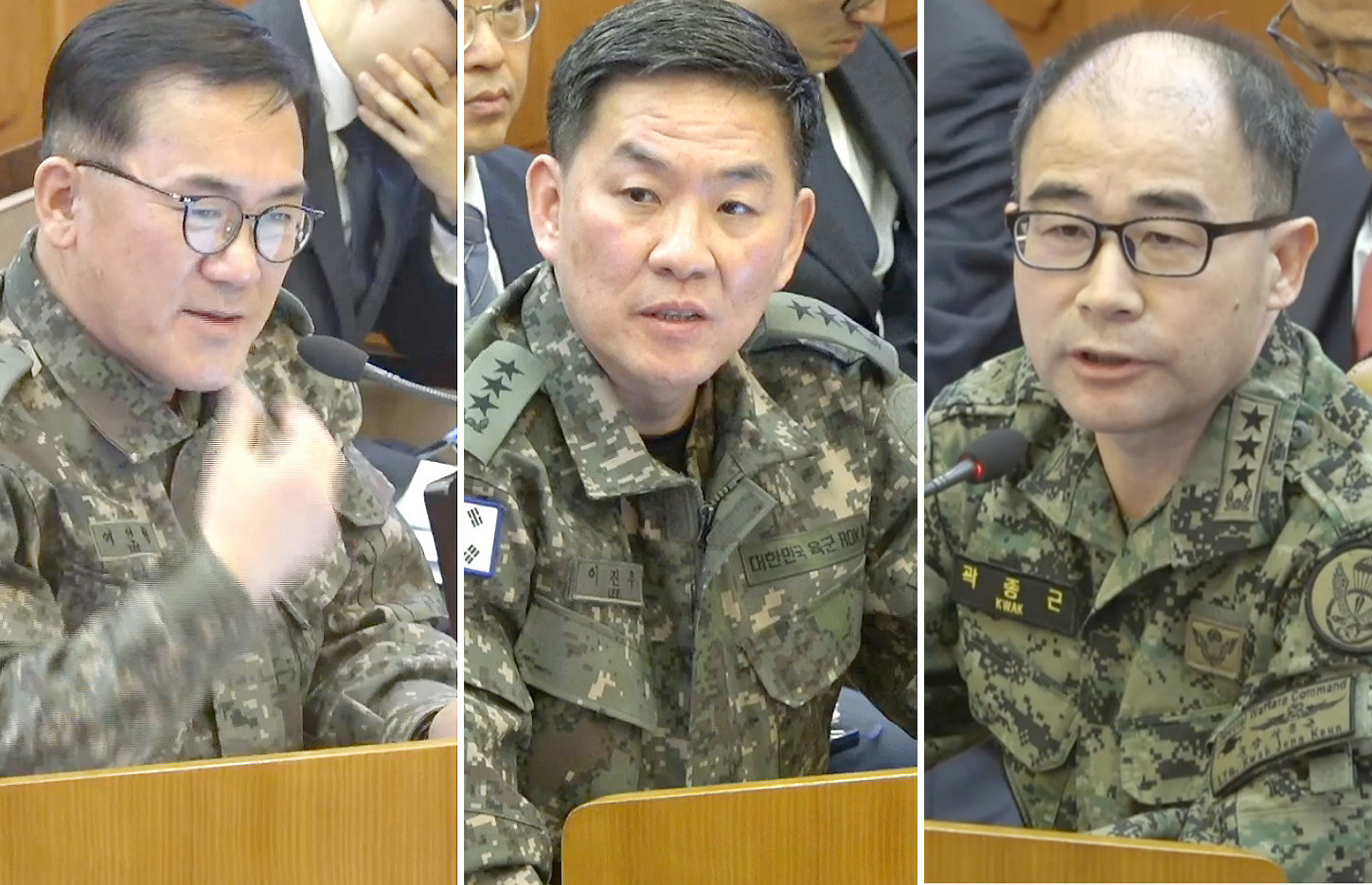 왼쪽부터 여인형 전 국군방첩사령관, 이진우 전 육군 수도방위사령관, 곽종근 전 육군 특수전사령관. 뉴스1