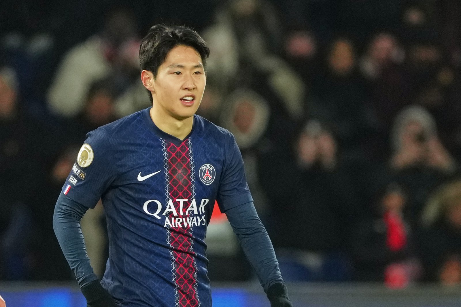 파리 생제르맹(PSG)의 이강인이 22일(현지 시간) 프랑스 파리의 파르크 데 프랭스에서 열린 2025-26 리그1 13라운드 르아브르와 경기 전반 29분 선제골(리그 1호)을 넣은 후 기뻐하고 있다. 이강인은 55분을 소화하면서 결승 골을 넣으며 팀의 3-0 승리를 이끌었다. 2025.11.23 파리=AP/뉴시스