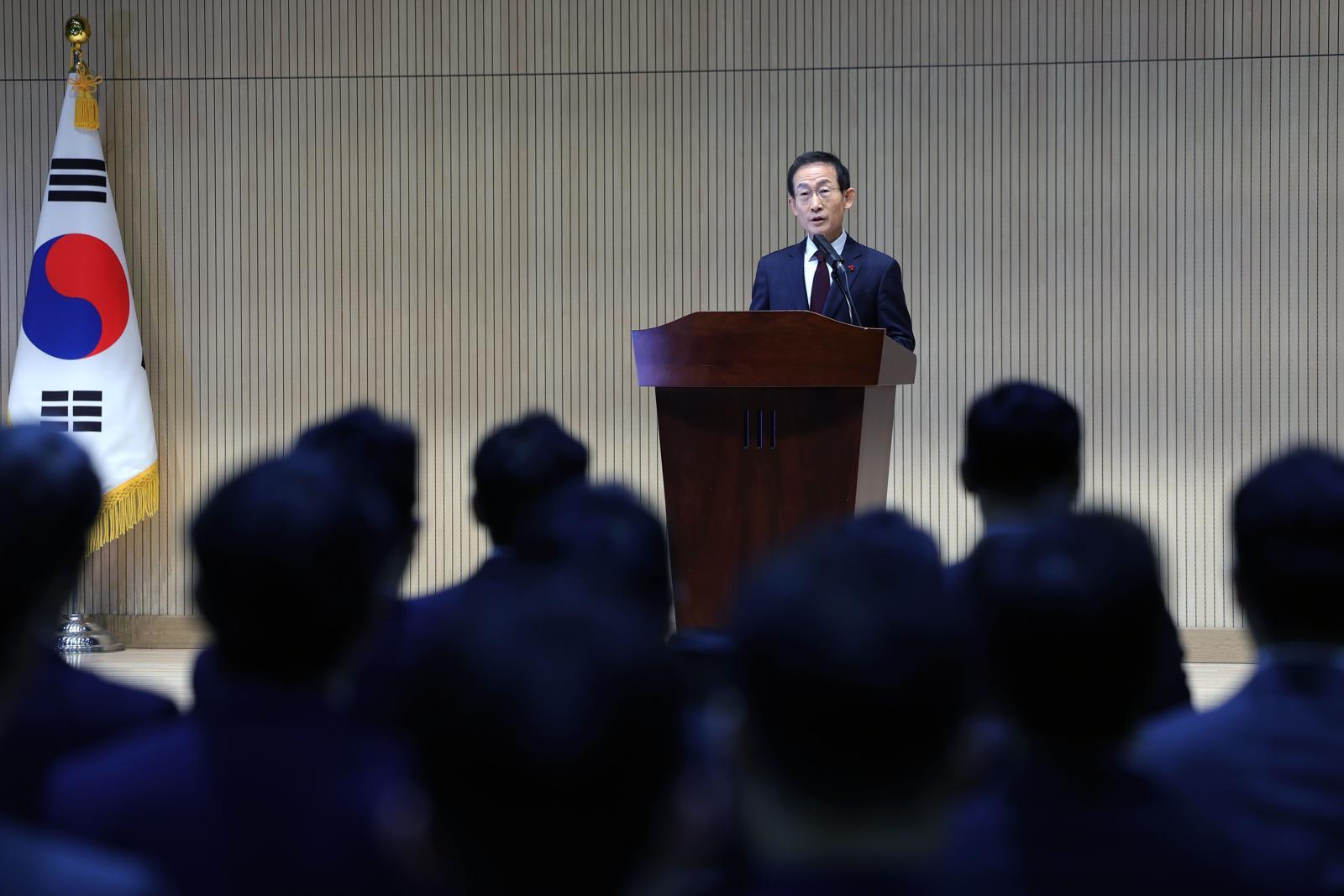 김호철 감사원장이 2일 서울 종로구 감사원 제1별관에서 열린 취임식에서 취임사하고 있다. 2026.01.02. 뉴시스