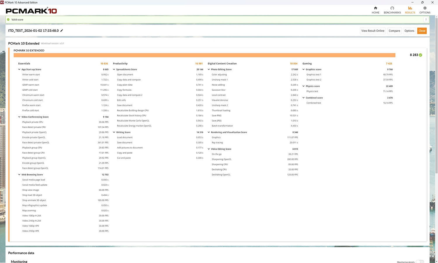 HP 엘리트북 X G1i 14의 PC마크 10 테스트 결과 / 출처=IT동아