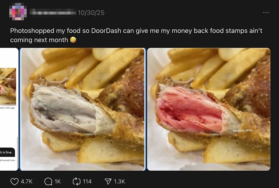 닭다리가 설익은 것처럼 보정한 소비자. 스레드 갈무리