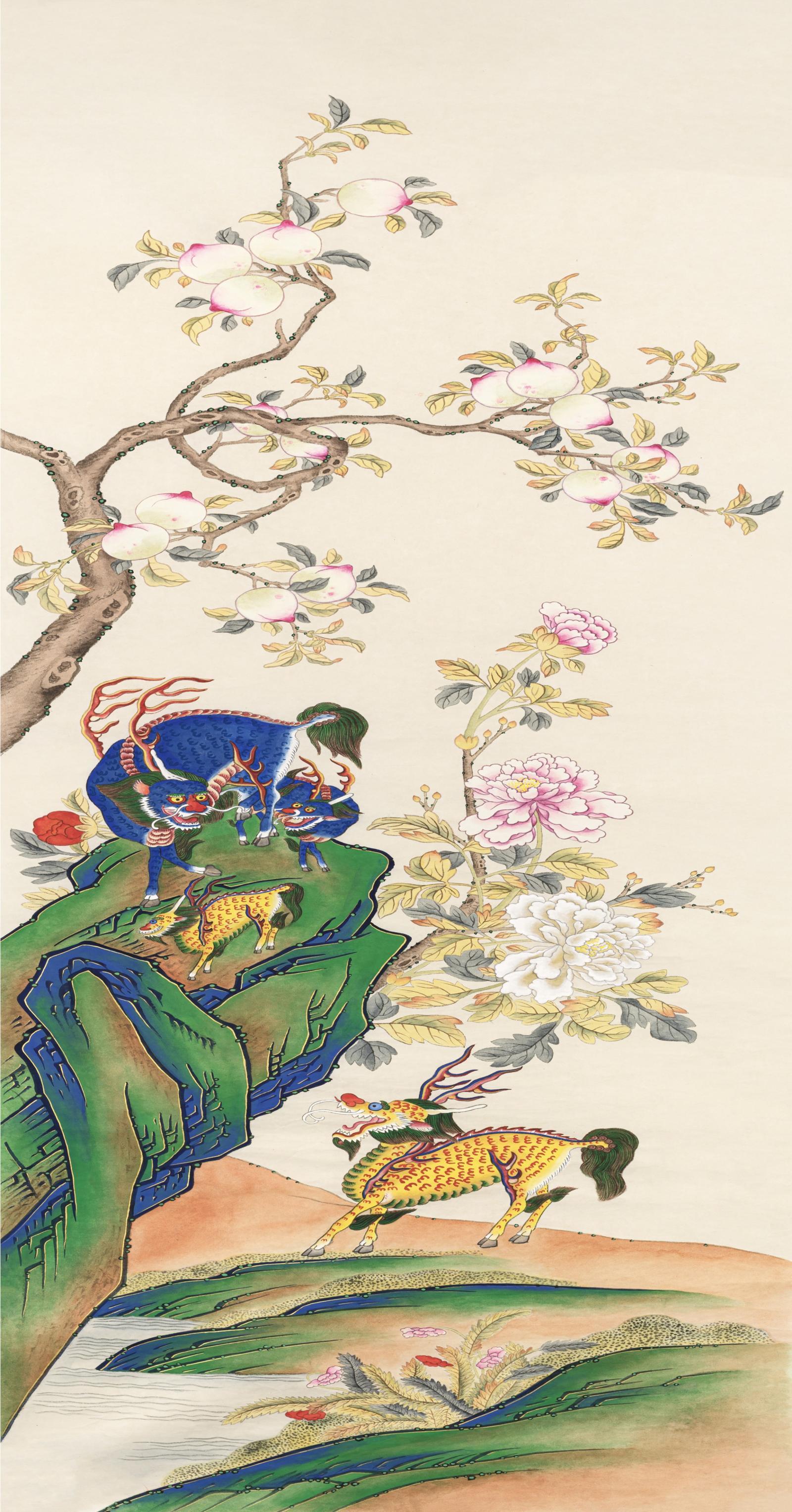 시진핑 국가주석에게 선물한 엄재권 작가의 ‘기린도’.(청와대 제공)