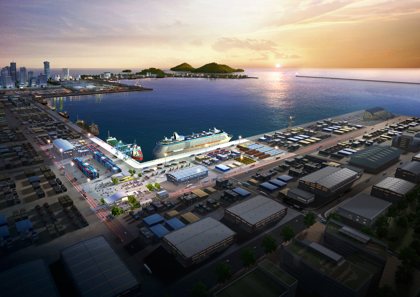 전북 새만금항 신항 조감도. 내년부터 2040년까지 단계적으로 총 9선석이 조성될 예정이며 해양수산부는 지난해 연말 이곳을 신규 크루즈 기항지로 확정했다. 전북도 제공