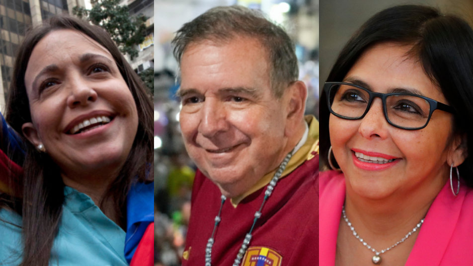 미국의 니콜라스 마두로 베네수엘라 대통령 축출 후 유력한 차기 대통령 후보로 거론된 야권 지도자 마리아 코리나 마차도와 에드문도 곤살레스, 임시 대통령 델시 로드리게스(왼쪽부터). 미국은 로드리게스의 권력 승계를 사실상 승인했다. AP 뉴시스