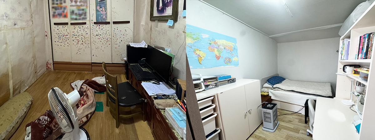 지난해 사회공헌 네트워크 ‘행복얼라이언스’가 취약계층 아동의 주거 환경을 개선한 사례. 지저분한 벽에 도배를 하고 침대, 책상 등도 새로 마련했다. 행복얼라이언스는 현재까지 주택과 아동센터 56곳의 환경을 개선했다. 행복얼라이언스 제공