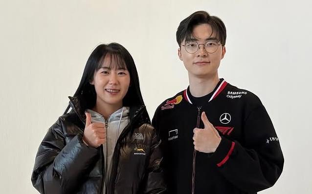 여자 골프 스타 황유민(왼쪽)이 롤모델로 삼아 온 ‘페이커’ 이상혁을 만났다. 황유민은 “꿈을 이뤄주셔서 감사하다”고 했다. 사진 출처 황유민 인스타그램