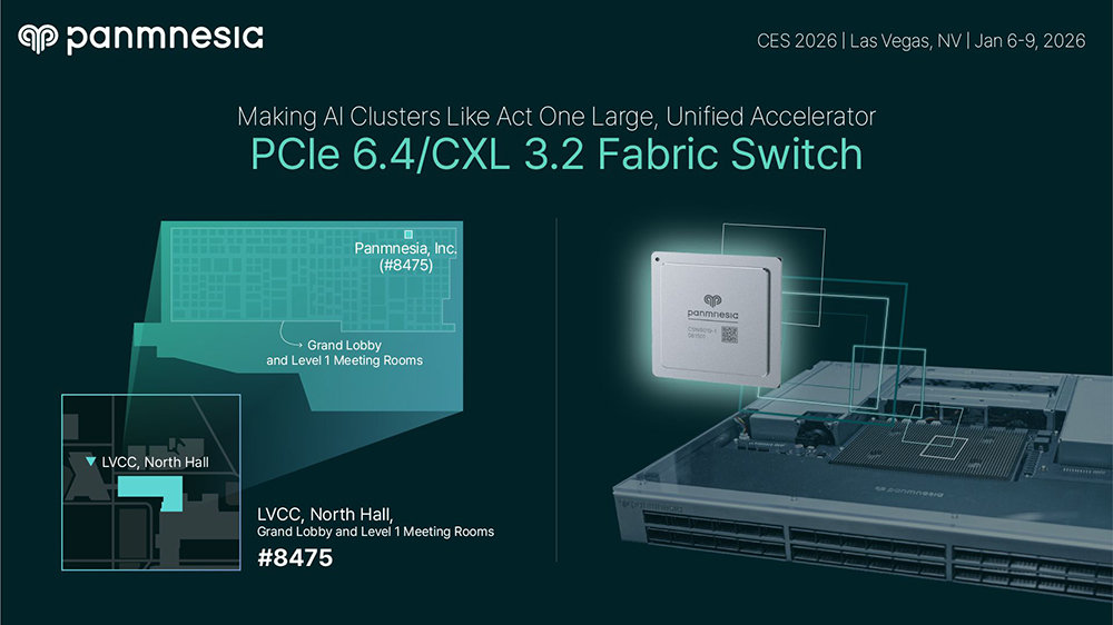 파네시아는 데이터서버를 위한 PCIe 6.4/CXL 3.2 패브릭 스위치로 CES 2026을 찾았다 / 출처=파네시아