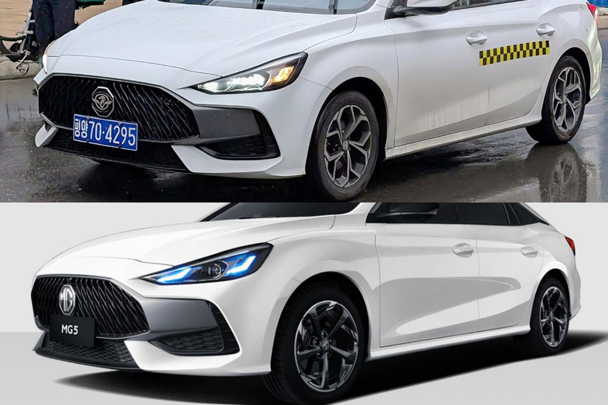 북한에서 포착된 북한 자동차 브랜드 ‘천리마’ 로고가 붙어있는 택시(위)· 중국 상하이자동차그룹(SAIC)이 인수한 영국 자동차 제조업체 MG의 세단 모델인 ‘MG-5’. 텔레그램·MG 홈페이지 캡처